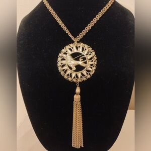 #39 Lion Brooch Pendant with Tassel Statement Necklace